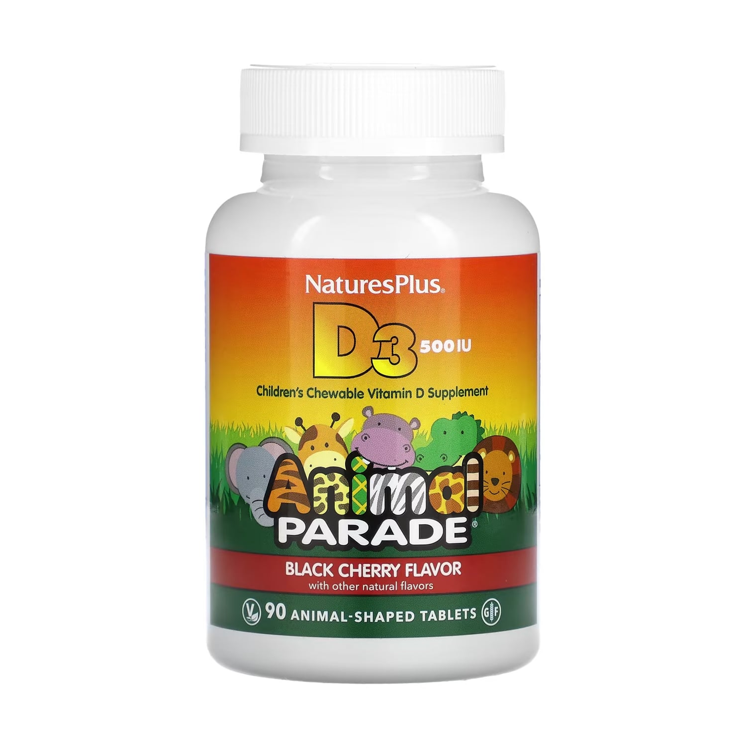 Вiтaмiн D3 для дітей NaturesPlus Animal Parade зі смаком чорної вишні, 90 жувальних таблеток